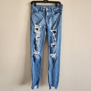 American Eagle Outfitters Light Blue Distressed Skinny Jeans Jeggings